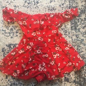 Red floral romper